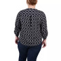 Plus Size 3/4 Sleeve Roll Tab Y Neck Blouse