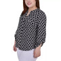 Plus Size 3/4 Sleeve Roll Tab Y Neck Blouse