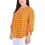 Plus Size 3/4 Sleeve Roll Tab Y Neck Blouse