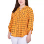 Plus Size 3/4 Sleeve Roll Tab Y Neck Blouse