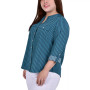 Plus Size 3/4 Sleeve Roll Tab Y Neck Blouse