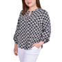Plus Size 3/4 Sleeve Roll Tab Y Neck Blouse