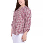 Plus Size 3/4 Sleeve Roll Tab Y Neck Blouse