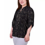 Plus Size 3/4 Roll Tab Sleeve Y-Neck Top