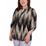 Plus Size 3/4 Roll Tab Sleeve Y-Neck Top