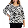 Plus Size Printed 3/4-Sleeve Jacquard Top, Created for Macy's