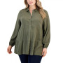 Plus Size Long-Sleeve Tiered Tunic Shirt, Created for Macy's