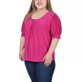Plus Size Short Balloon Sleeve Top with Hardware