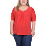 Plus Size Short Balloon Sleeve Top with Hardware