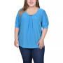 Plus Size Short Balloon Sleeve Top with Hardware
