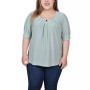 Plus Size Short Balloon Sleeve Top with Hardware