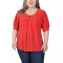 Plus Size Short Balloon Sleeve Top with Hardware