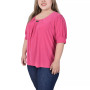 Plus Size Short Balloon Sleeve Top with Hardware