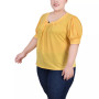 Plus Size Short Balloon Sleeve Top with Hardware