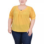 Plus Size Short Balloon Sleeve Top with Hardware