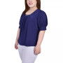 Plus Size Short Balloon Sleeve Top with Hardware