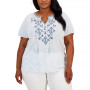 Plus Size Embroidered Split Neck Top Created for Macy's