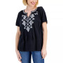 Plus Size Embroidered Split Neck Top Created for Macy's