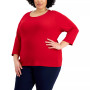 Plus Size 3/4 Sleeve Scoop-Neck Top, Created for Macy's