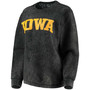 Women's Black Iowa Hawkeyes Comfy Cord Vintage-Like Wash Basic Arch Pullover Sweatshirt
