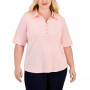 Plus Size Cotton Polo-Collar Short-Sleeve Top, Created for Macy's