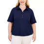 Plus Size Cotton Polo-Collar Short-Sleeve Top, Created for Macy's