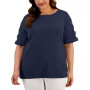 Plus Size Cotton Cutout-Sleeve Top, Created for Macy's