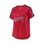 Women's Red Washington Nationals Plus Size Diva Notch Neck Raglan T-shirt