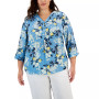 Plus Size Floral-Print Roll-Tab-Sleeve Top, Created for Macy's