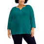 Plus Size 3/4-Sleeve Henley Top, Created for Macy's