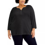 Plus Size 3/4-Sleeve Henley Top, Created for Macy's