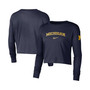 Women's Navy Michigan Wolverines 2-Hit Cropped Long Sleeve Logo T-shirt
