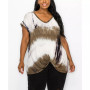 Plus Size Hand Tie Dye V-Neck Twist Front Top