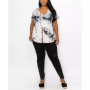 Plus Size Hand Tie Dye V-Neck Rolled Sleeve Top