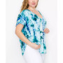 Plus Size Hand Tie Dye V-Neck Rolled Sleeve Top
