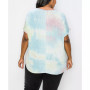 Plus Size Hand Tie Dye V-Neck Rolled Sleeve Top