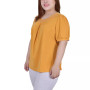 Plus Size Short Puff Sleeve Sheer Inset Top