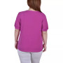 Plus Size Short Puff Sleeve Sheer Inset Top