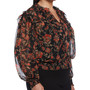 Plus Size Floral Print Smocked Long Sleeve Blouse