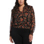Plus Size Floral Print Smocked Long Sleeve Blouse