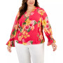 Plus Size Gardenia Villa Smocked-Cuff Top, Created for Macy's