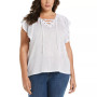 Plus Size Lace-Up Flutter Short Sleeve Top
