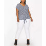 Plus Size Slub Stripe Chevron Tie Front Short Sleeve Top