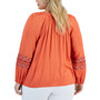 Plus Size Embroidered Textured Split-Neck Top, Created for Macy's