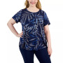 Plus Size Palm Glow Scoop-Neck Short-Sleeve Top, Created for Macy's