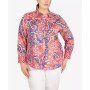 Plus Size Wrinkle Resistant Printed Button Down