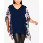 Plus Size Bella Border Overlay V-neck Top