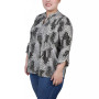 Plus Size 3/4 Sleeve Overlapped Bell Sleeve Y-Neck Top