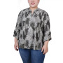 Plus Size 3/4 Sleeve Overlapped Bell Sleeve Y-Neck Top