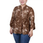 Plus Size 3/4 Sleeve Overlapped Bell Sleeve Y-Neck Top